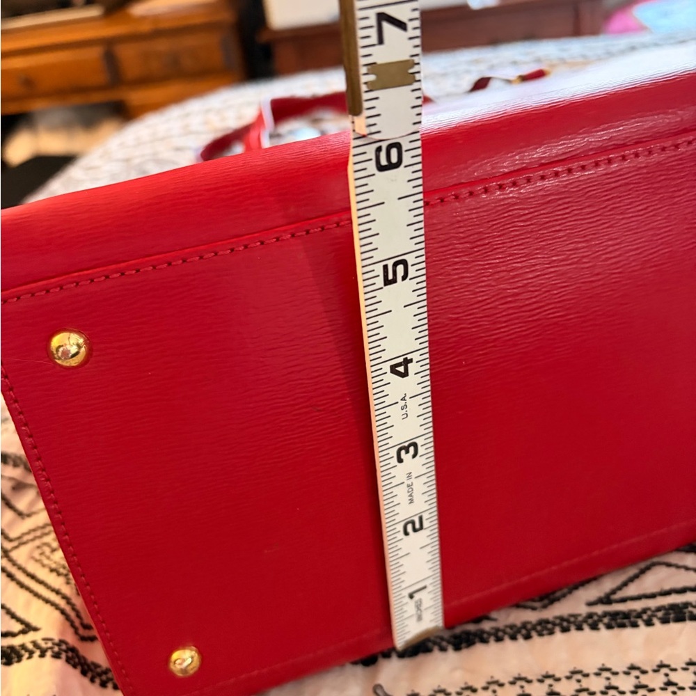 Red Lauren Ralph Lauren leather Women's structured Tote Bag gorgeous - Picture 8 of 11